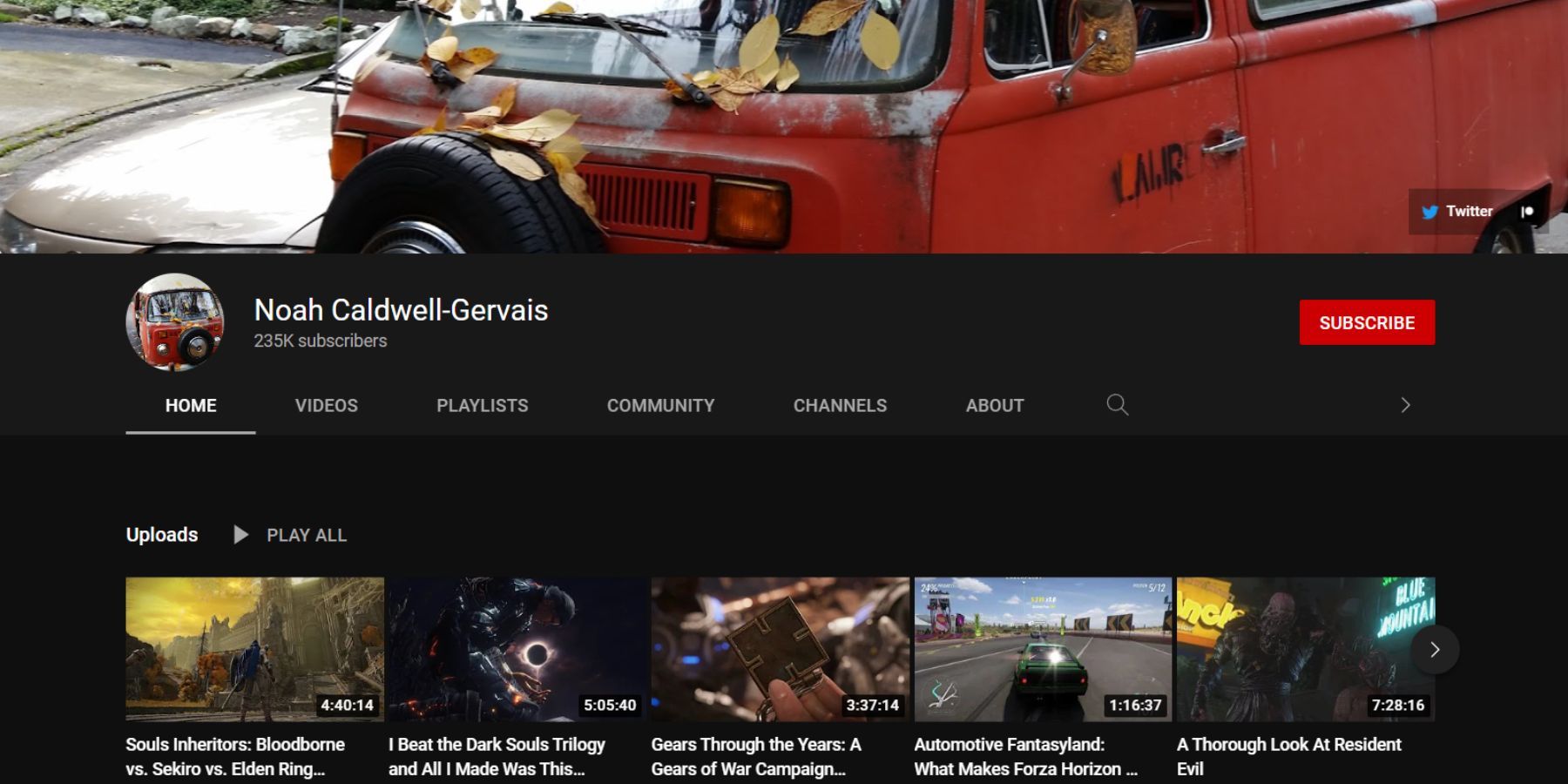 Channel page for Noah Caldwell-Gervais on YouTube