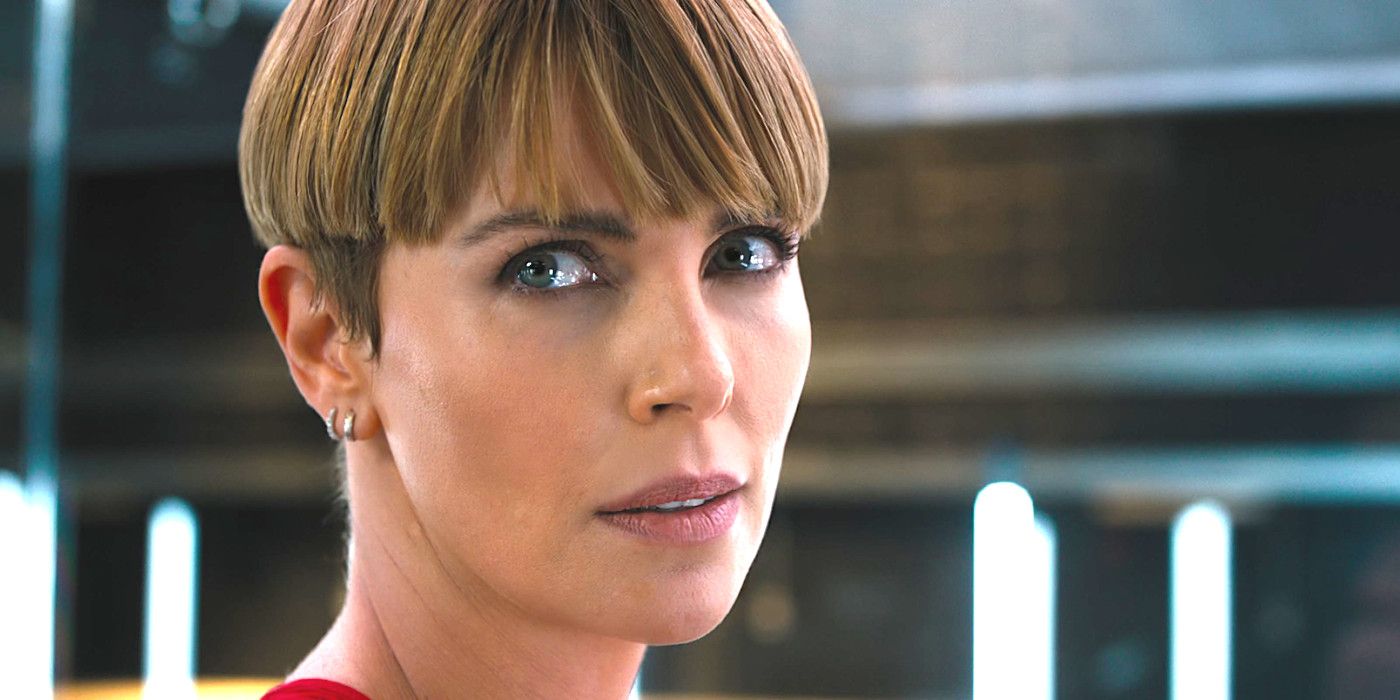 Charlize Theron in character as Cipher in F9 giving a withering look