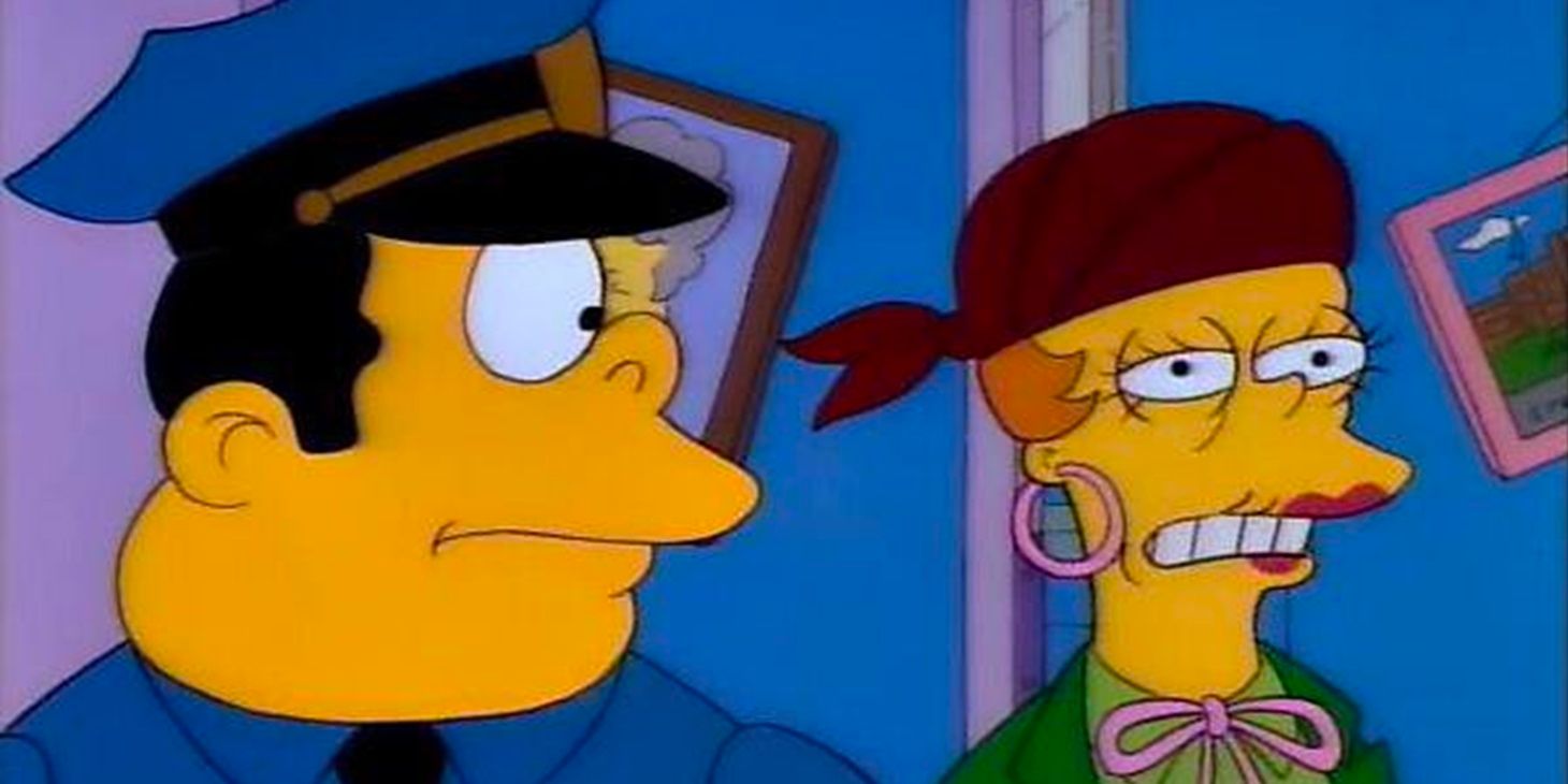 Chefe Wiggum fala com um vidente em Os Simpsons