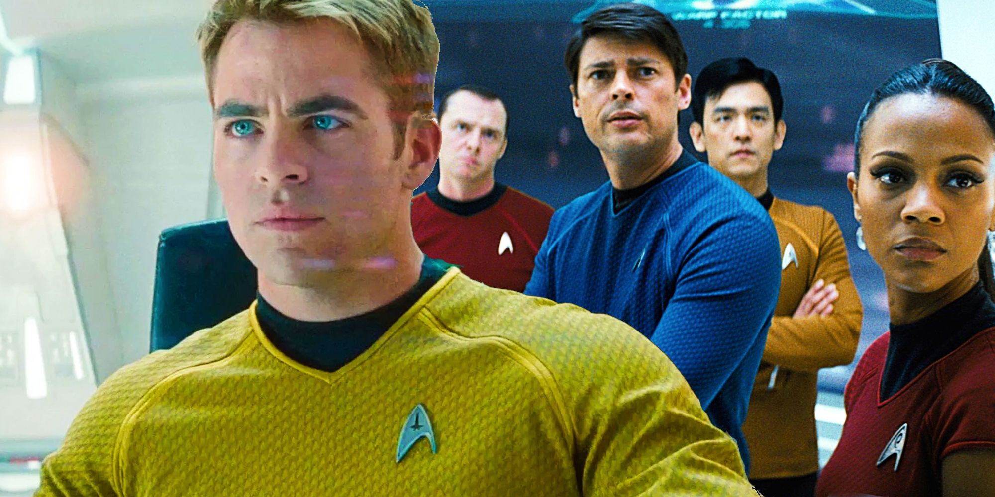 Chris Pine as Kirk and the cast of Star Trek