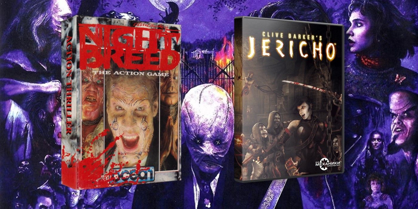 The covers for Night Breed: The Action Game and Clive Barker's Jericho over a Nightbreed background.