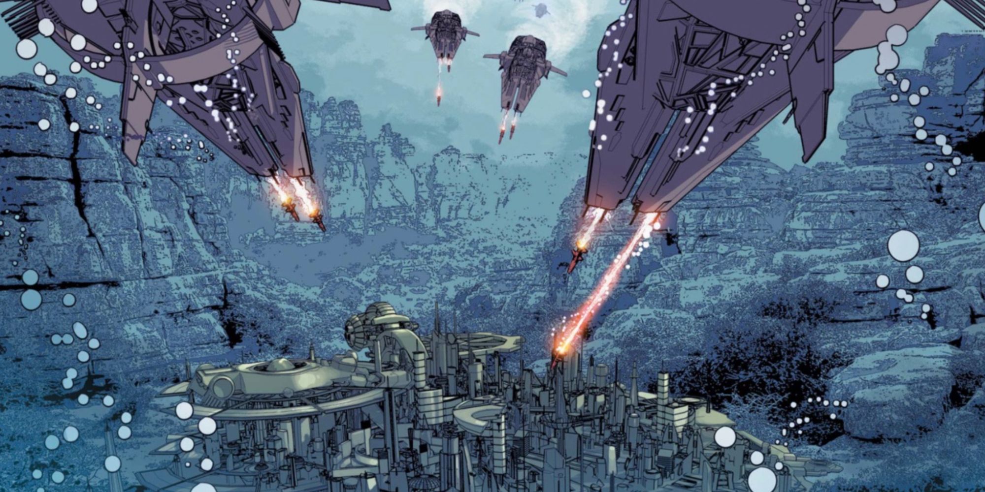 Wakanda attacks Atlantis in Marvel Comics.