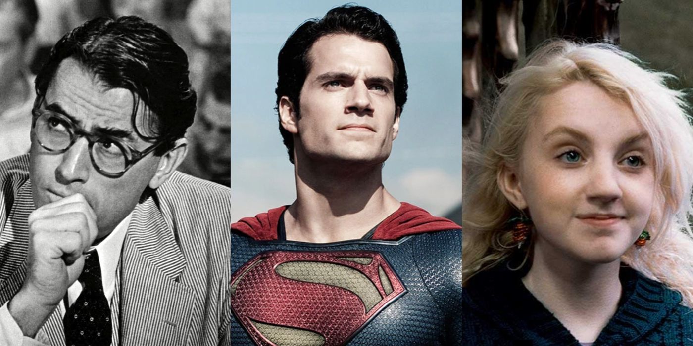 Split image of Atticus Finch, Superman and Luna Lovegood