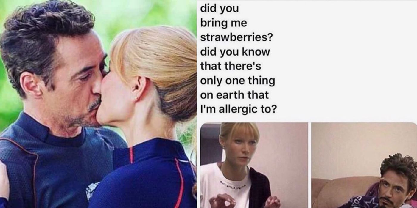Tony Stark and Pepper Potts kiss in Infinity War, and Pepper lambasts Tony for bringing her strawberries.