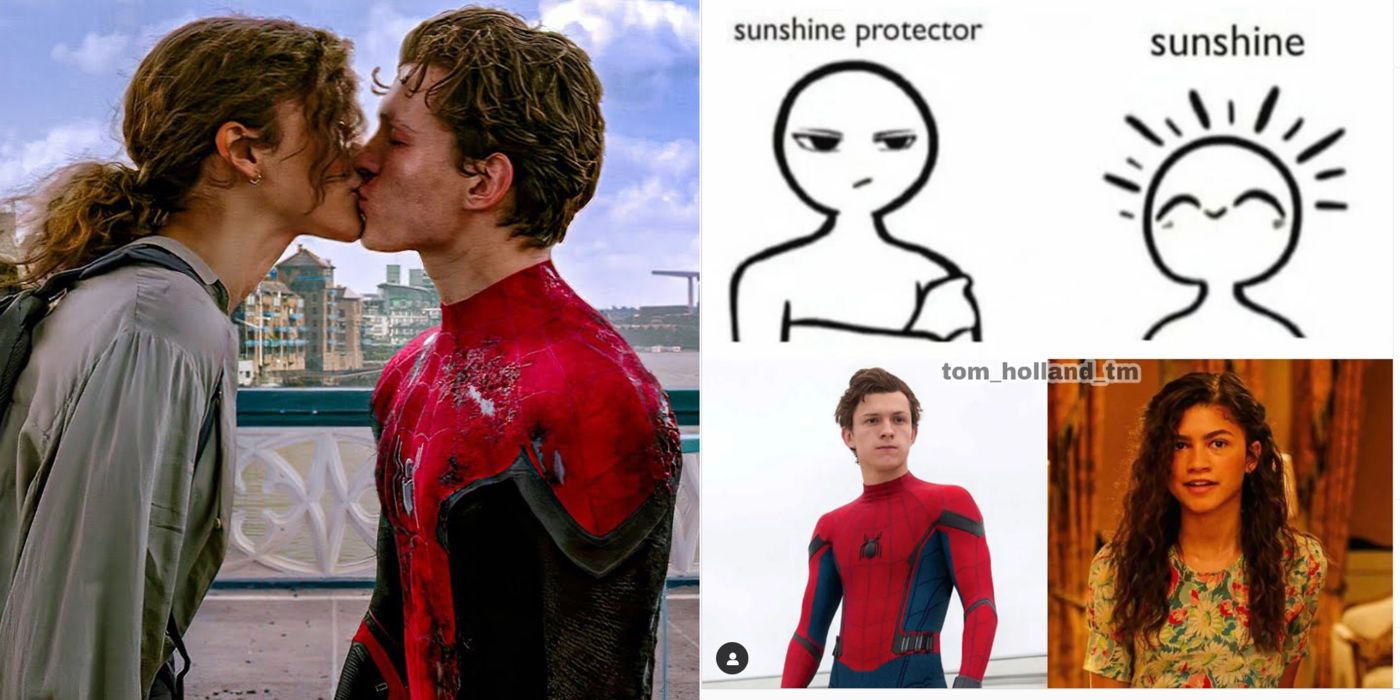 Peter and MJ kiss, and Peter is declared the sunshine protector of MJ's sunshine in a meme from Tom_Holland_TM.