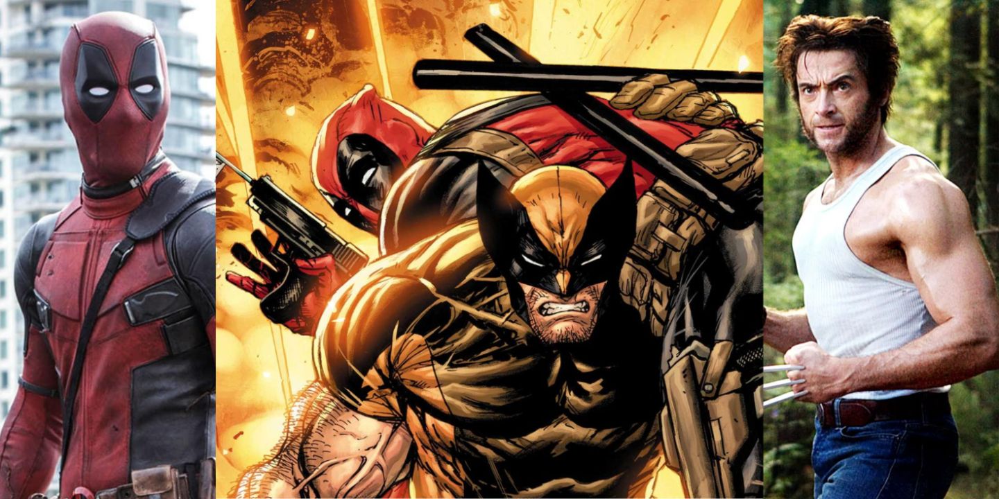 Split image of live-action Deadpool and Wolverine with Deadpool and Wolverine in Marvel comics