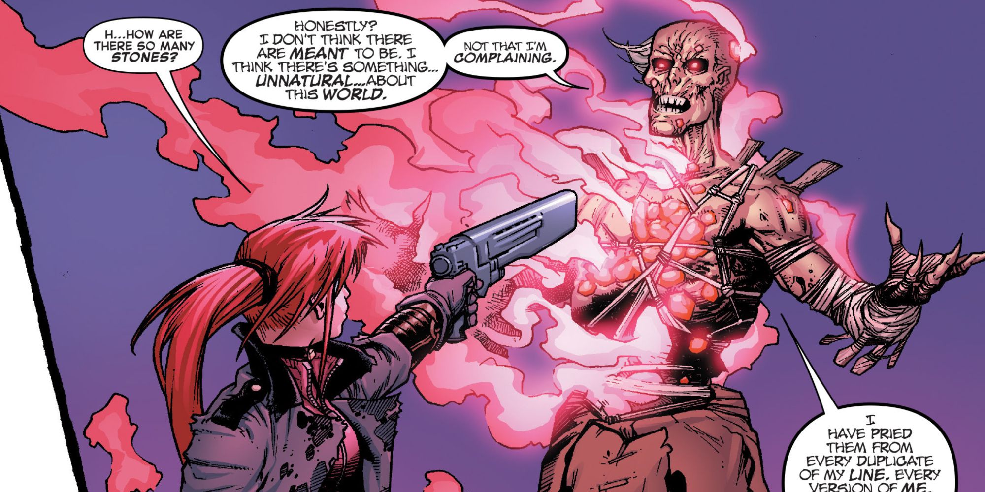 Elsa Bloodstone confronts a variant of her father in Marvel Comics.