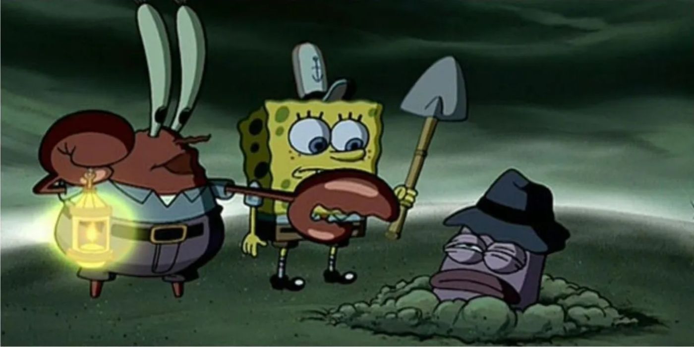 Mr.Krabs and Spongebob bury the health inspector