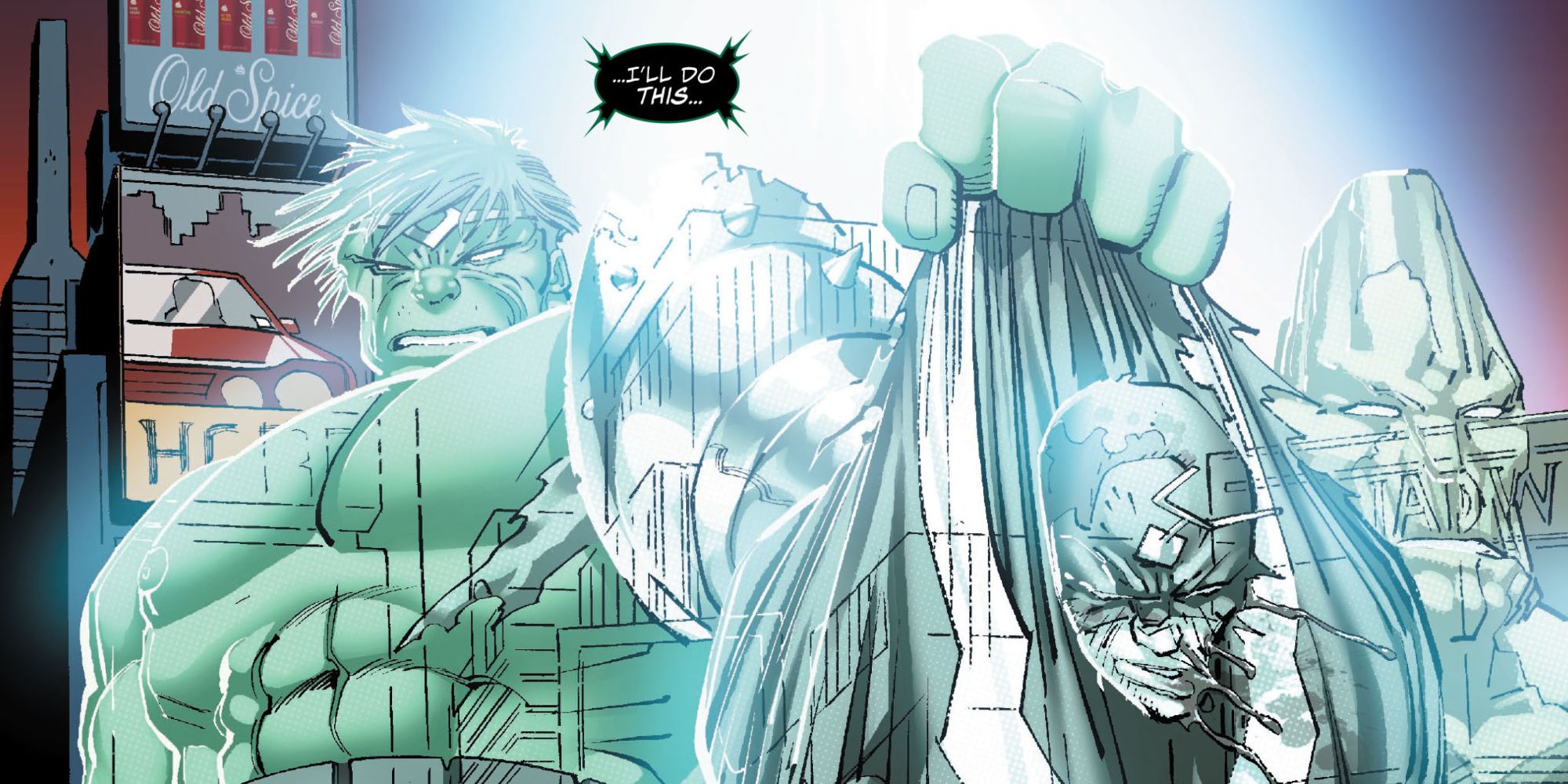 Hulk segura um Raio Negro maltratado em World War Hulk #1.