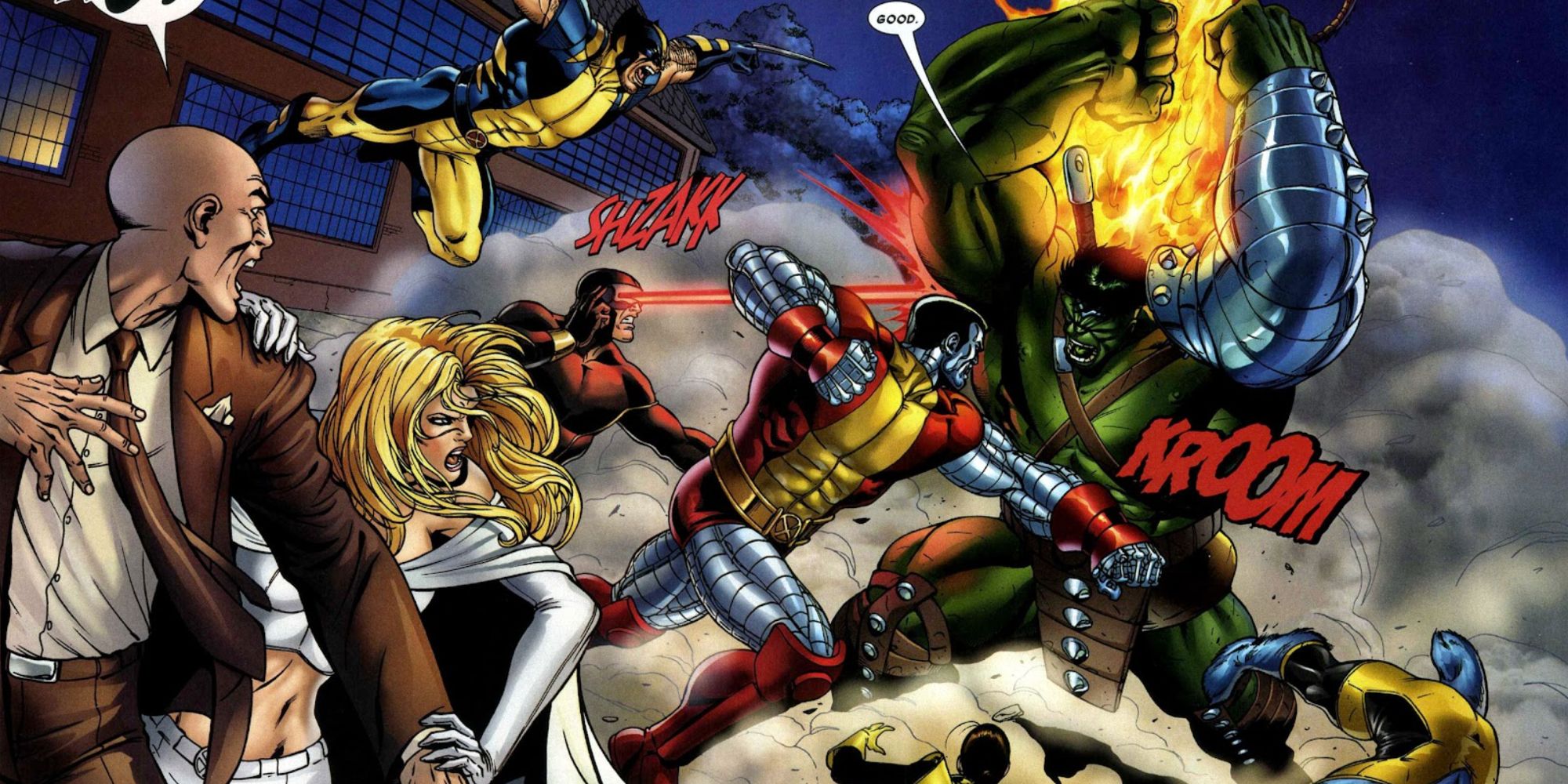 Hulk luta contra os X-Men nos quadrinhos do Hulk da Guerra Mundial.