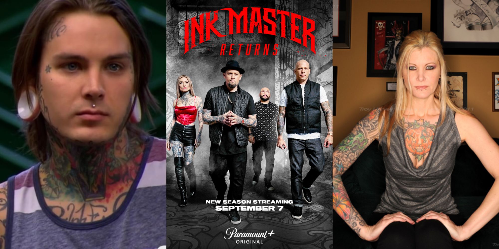 Split Image Tyler Nolan, Ink Master Season 14 Promo, and Heather Sinn