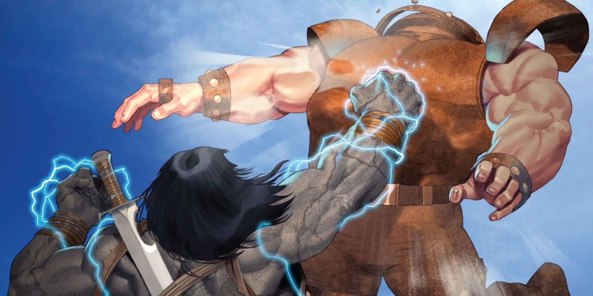 Skaar breaks Juggernaut's armor in Marvel Comics.