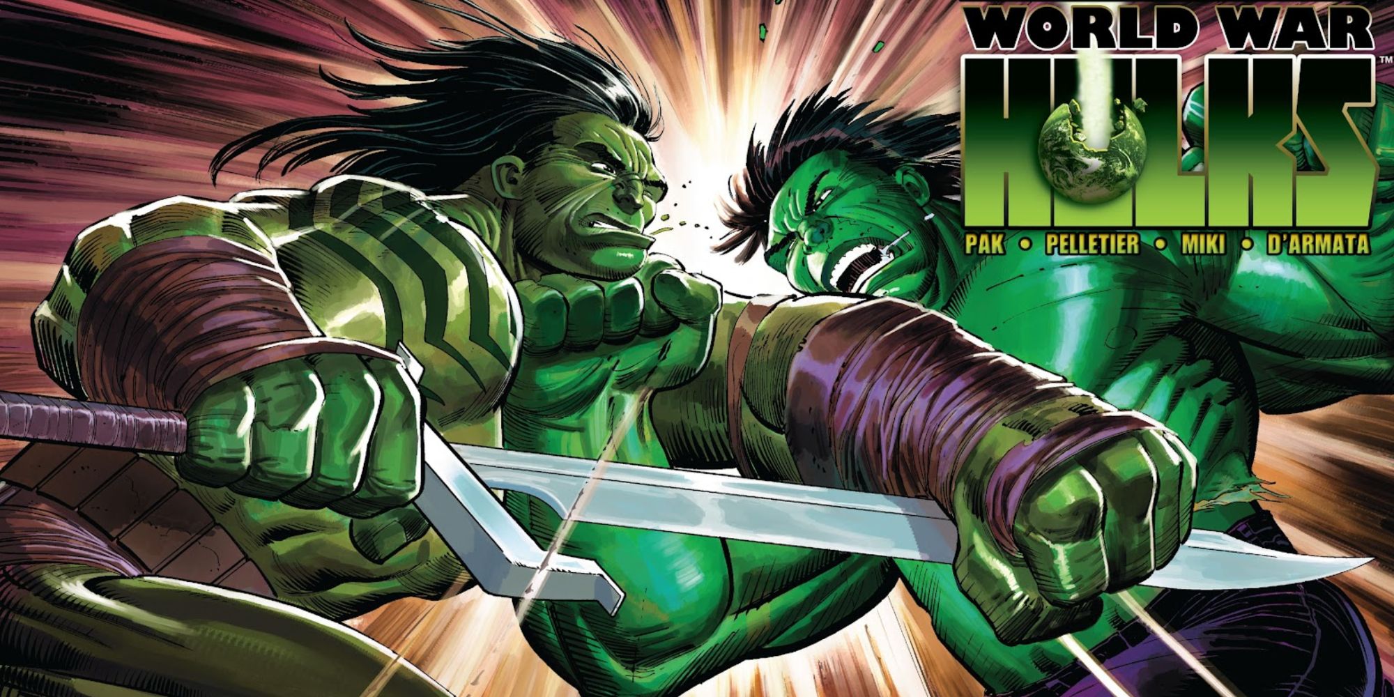 Hulk and Skaar fight in World War Hulks comics.