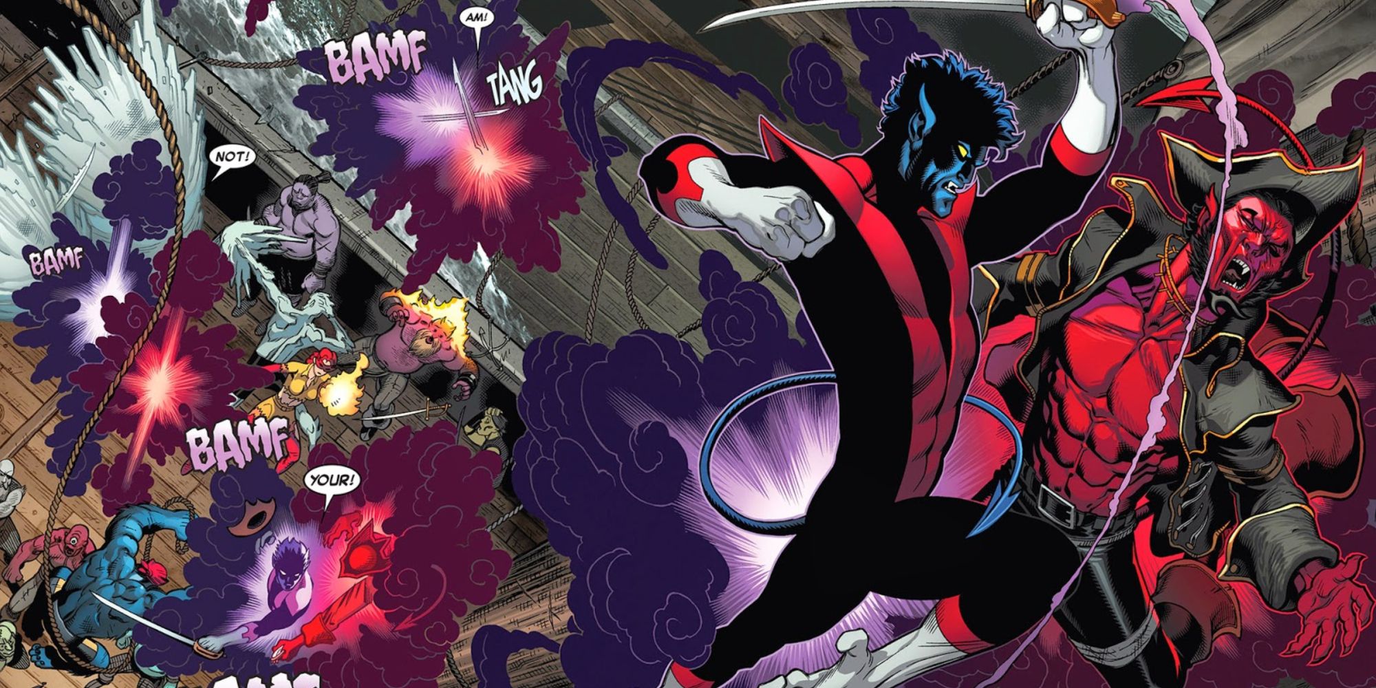 Nightcrawler fights Azazel in Marvel Comics.