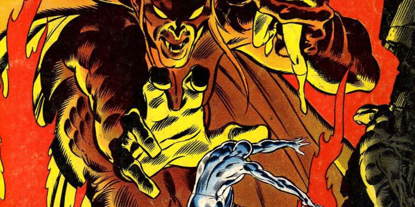 Silver Surfer luta contra Mephisto na Marvel Comics.