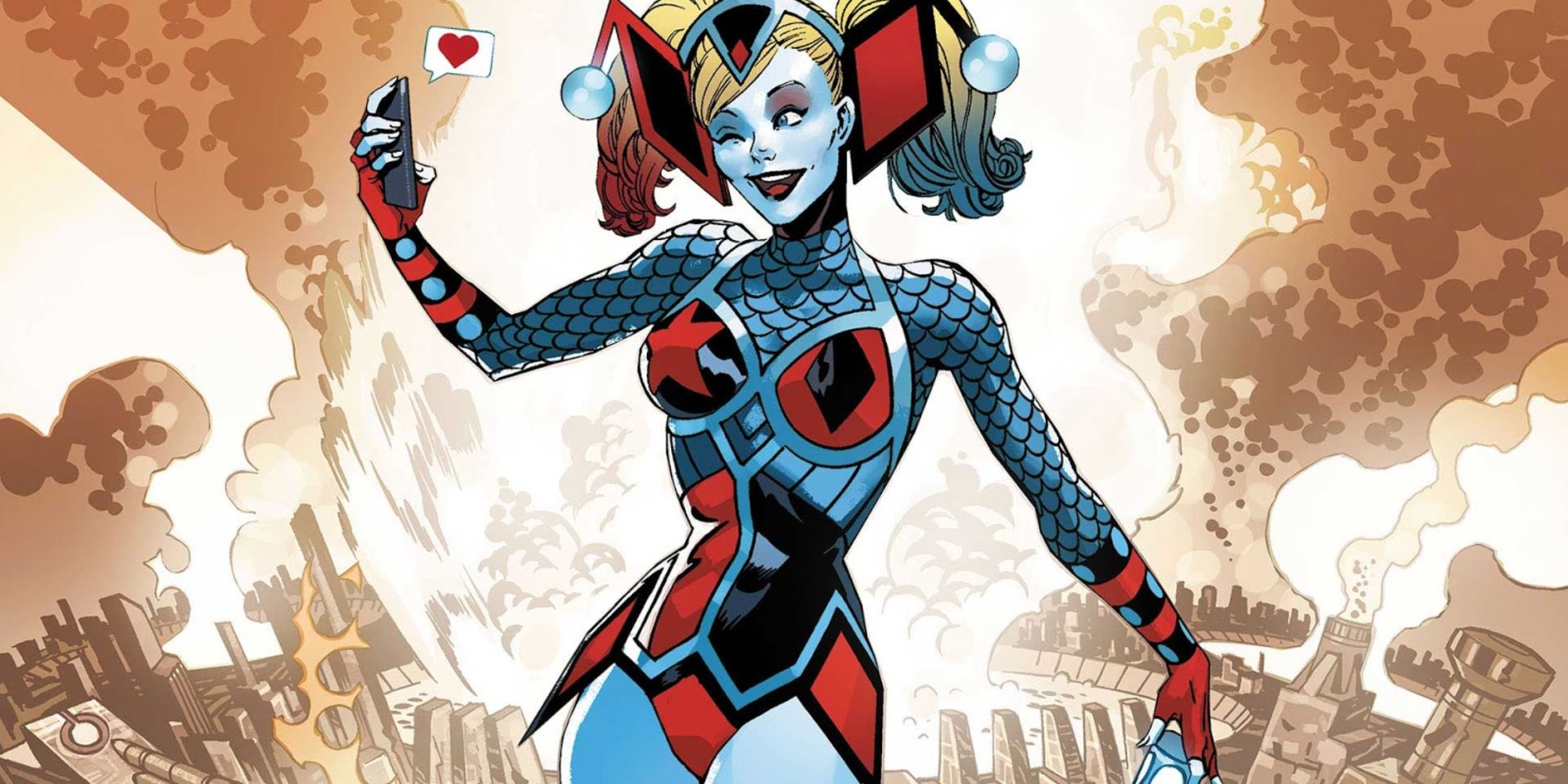 Harley Quinn tira uma selfie na DC Comics.