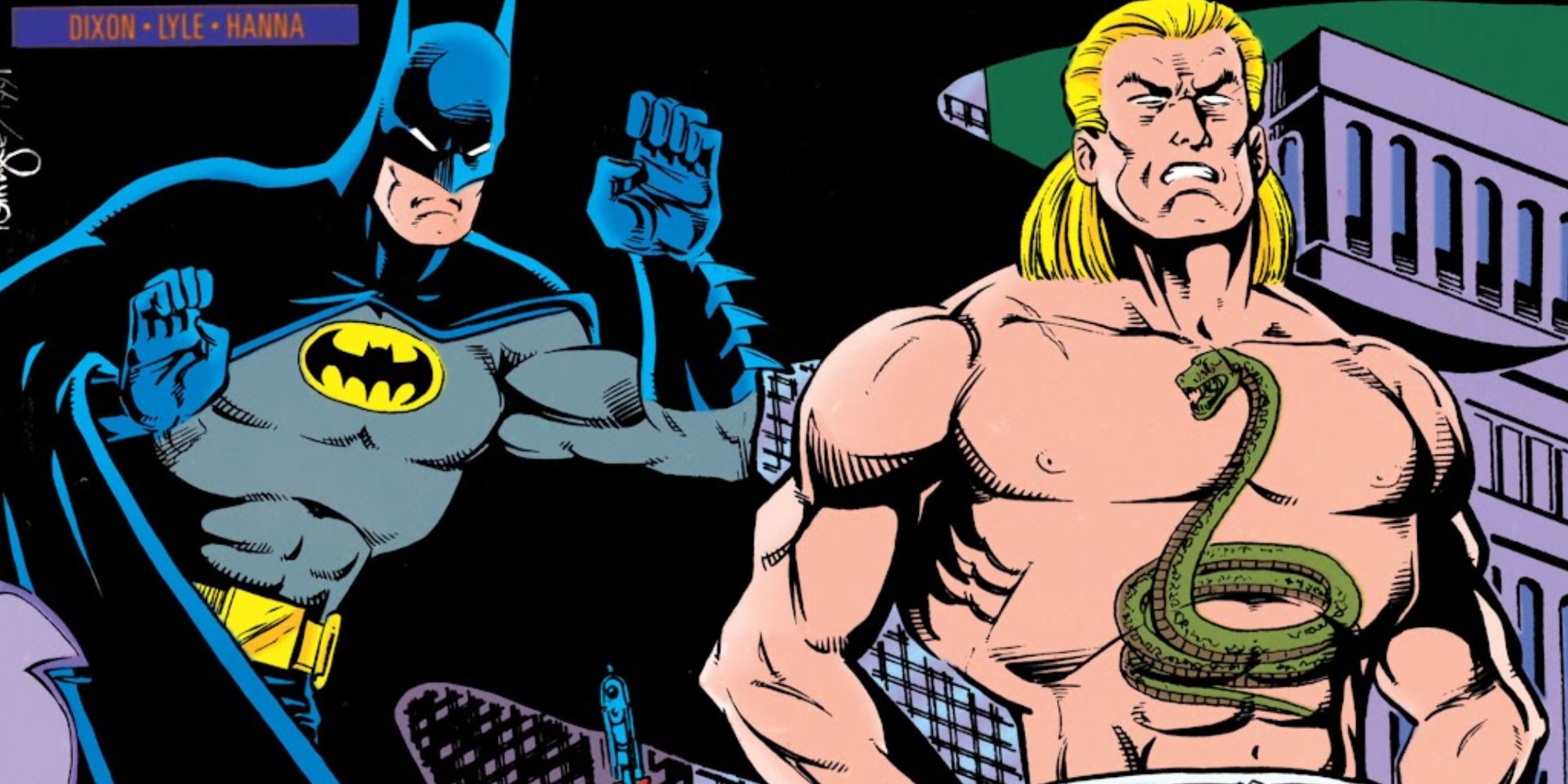 Batman fights King Snake in DC Comics.