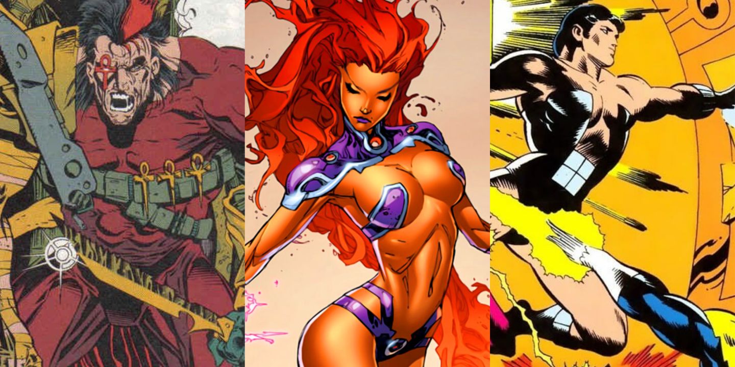 Split image of Fate, Starfire, and Black Condor from DC Comics.