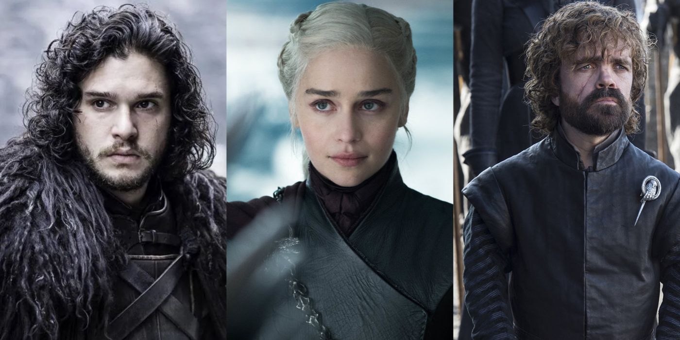 Split image of Jon, Daenerys and Tyrion from Game Of Thrones