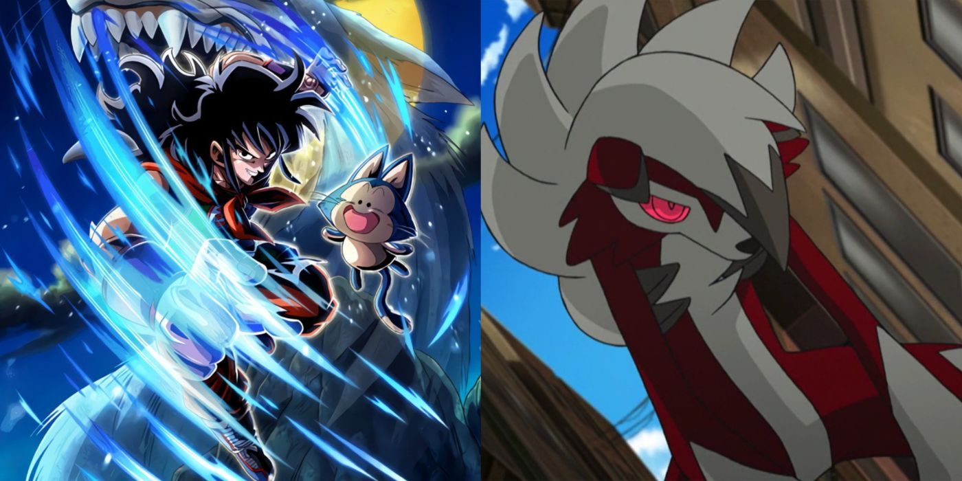 A split image of Yamcha from Dragon Ball and Lycanroc from Pokemon.