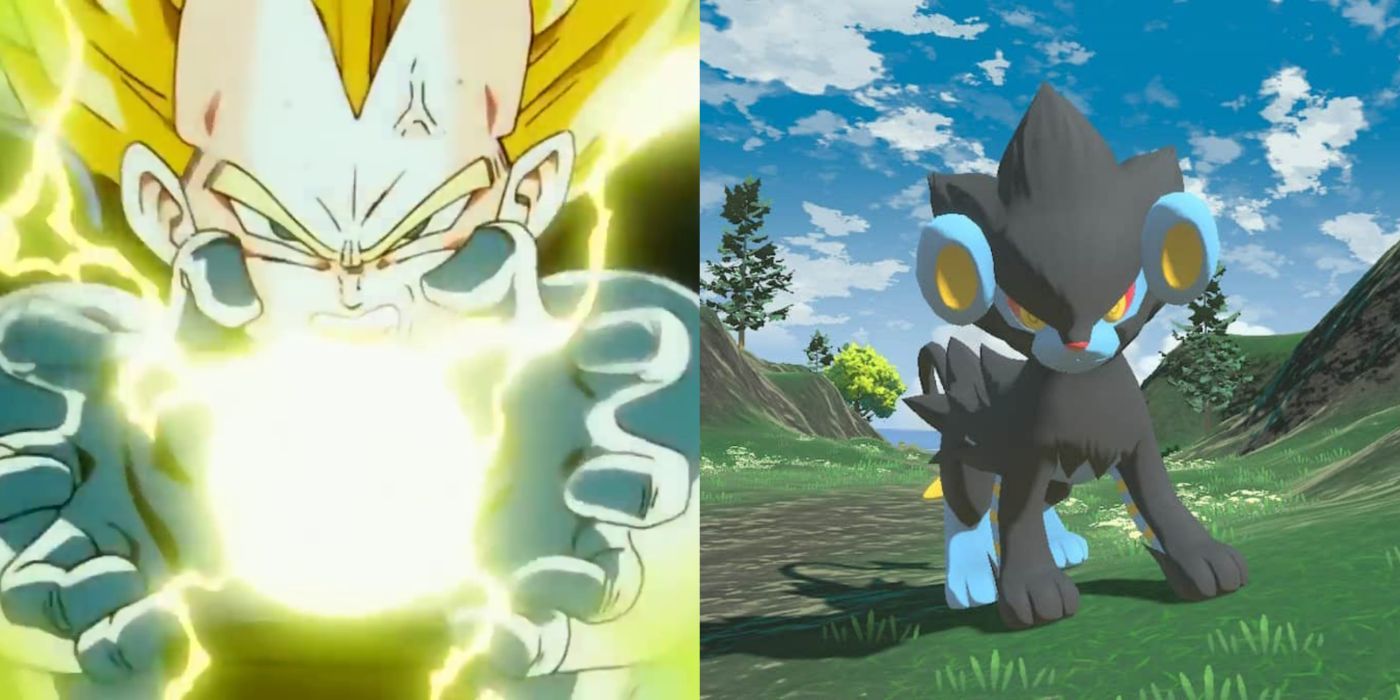 A split image of Vegeta from Dragon Ball Z and Luxray from Pokemon.
