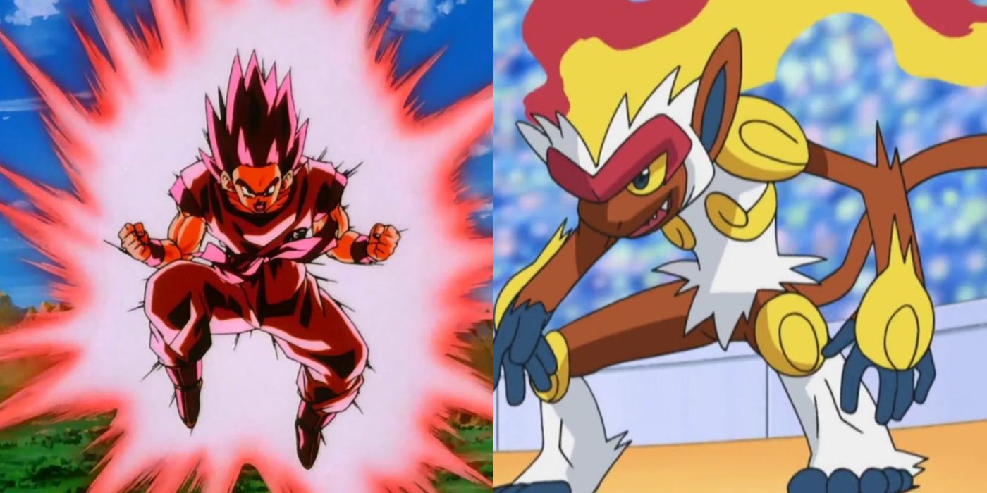 A split image of Goku from Dragon Ball and Infernape from Pokemon.