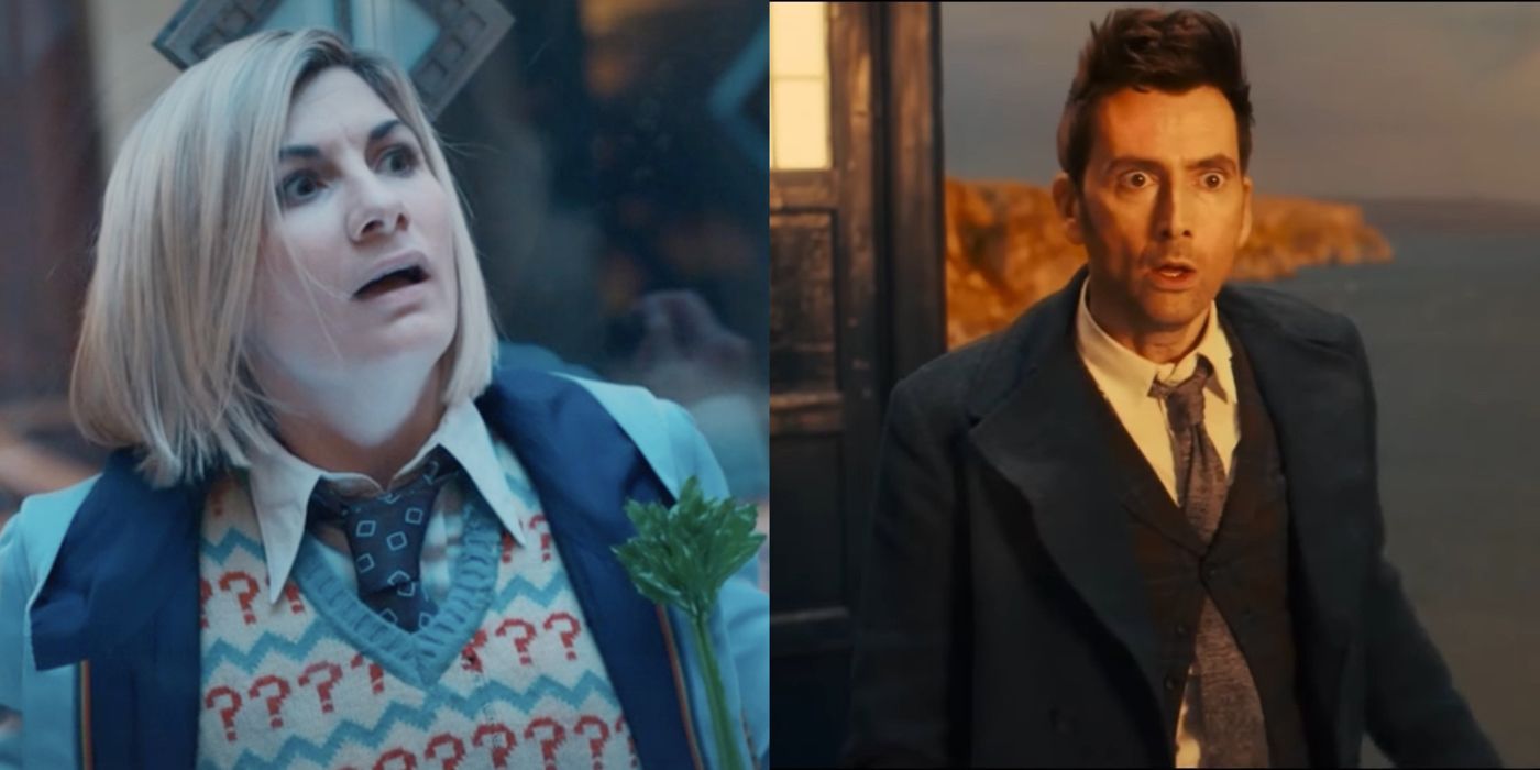 The Thirteenth and Tenth Doctors look shocked in Power of the Doctor.