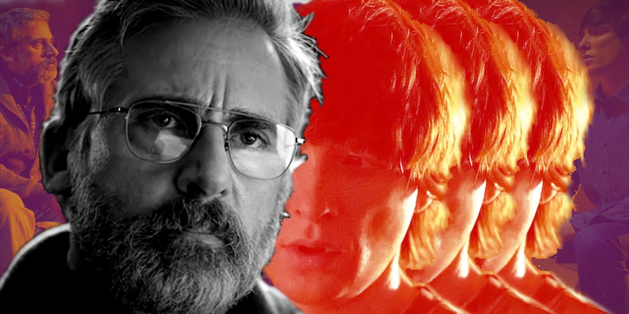 Collage of Steve Carell as Doctor Alan Strauss and Domnhall Gleeson as Sam in The Patient