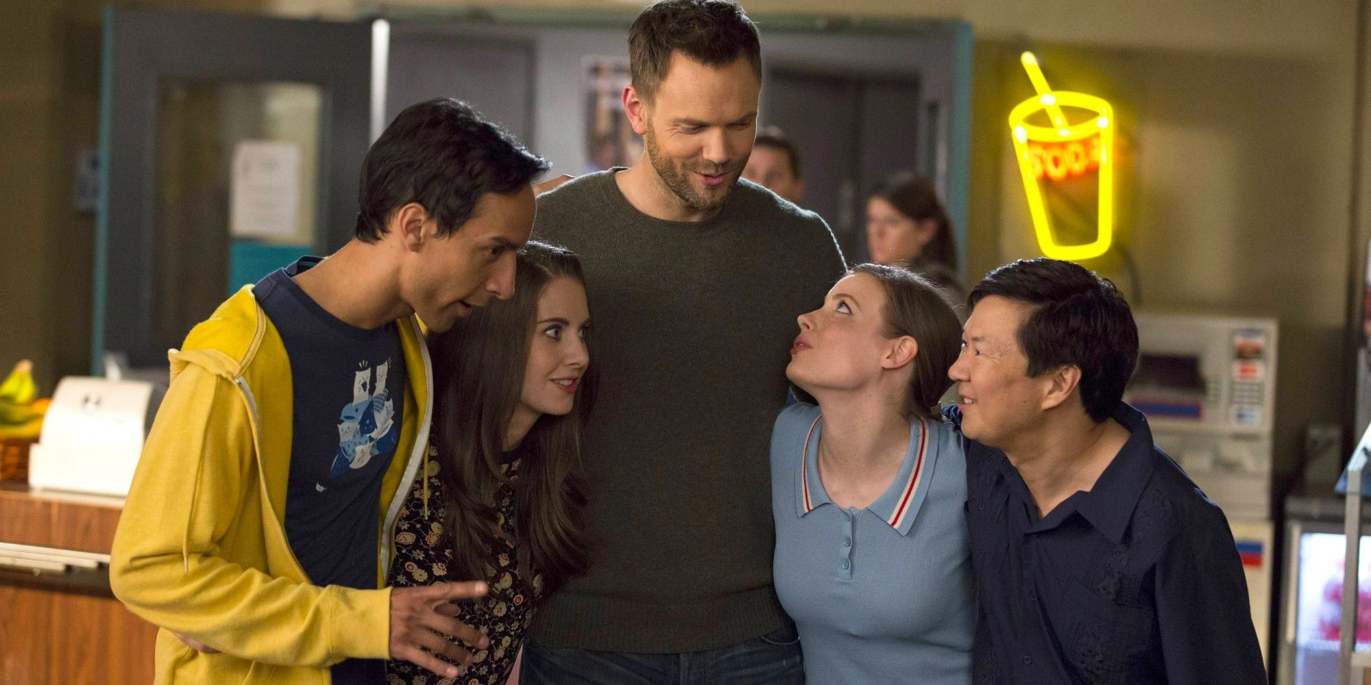 Jeff hugging his friends on Community