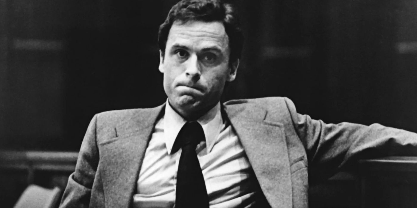 Ted Bundy in court in black and white