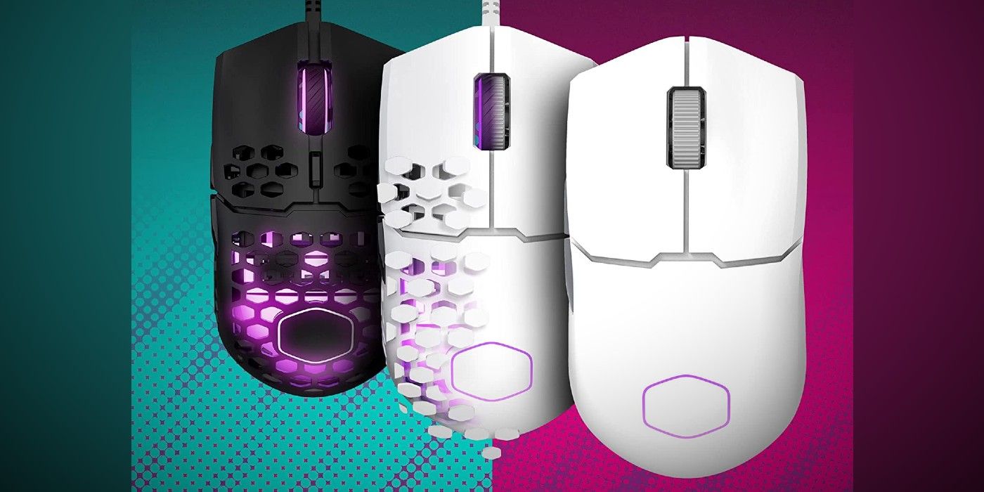 Cooler Master MM712 gaming mice in a gradient, gradually losing the previous shredded design for a hole-free design.