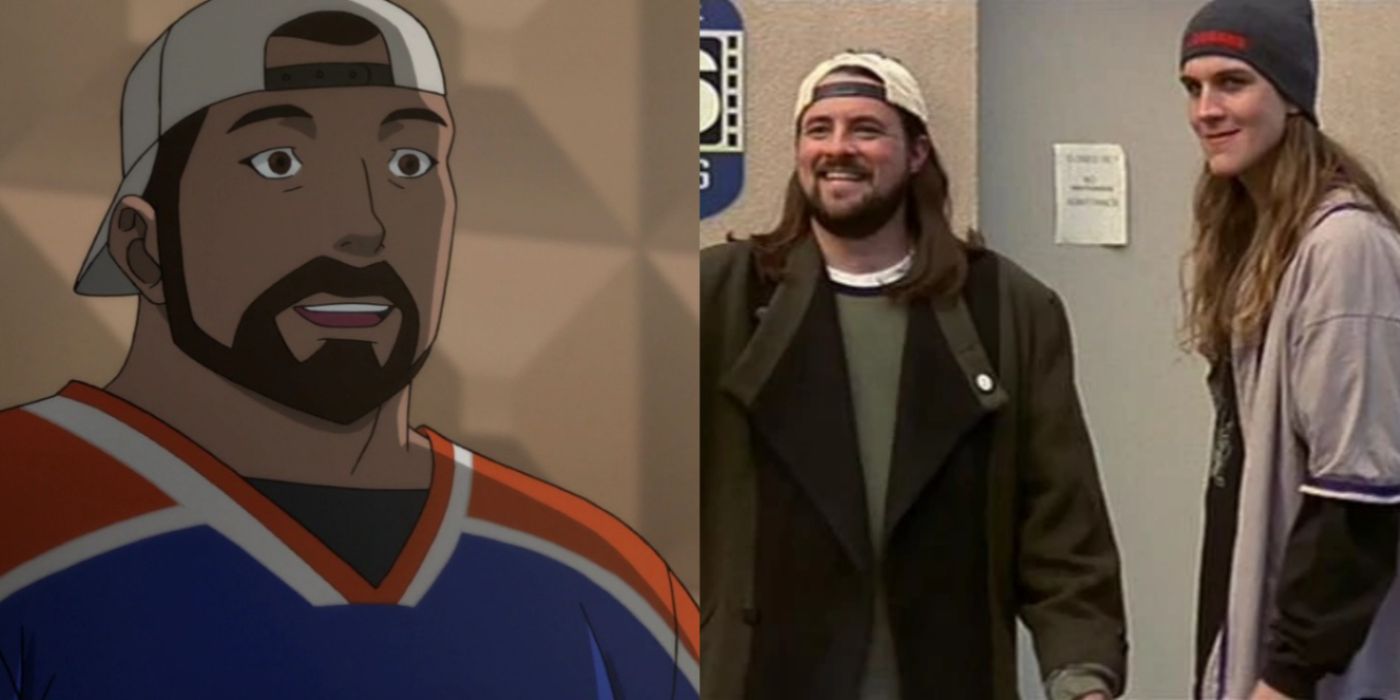 Split Image: Kevin Smith in Teen Titans: The Judas Contract, and Jay and Silent Bob in Scream 3