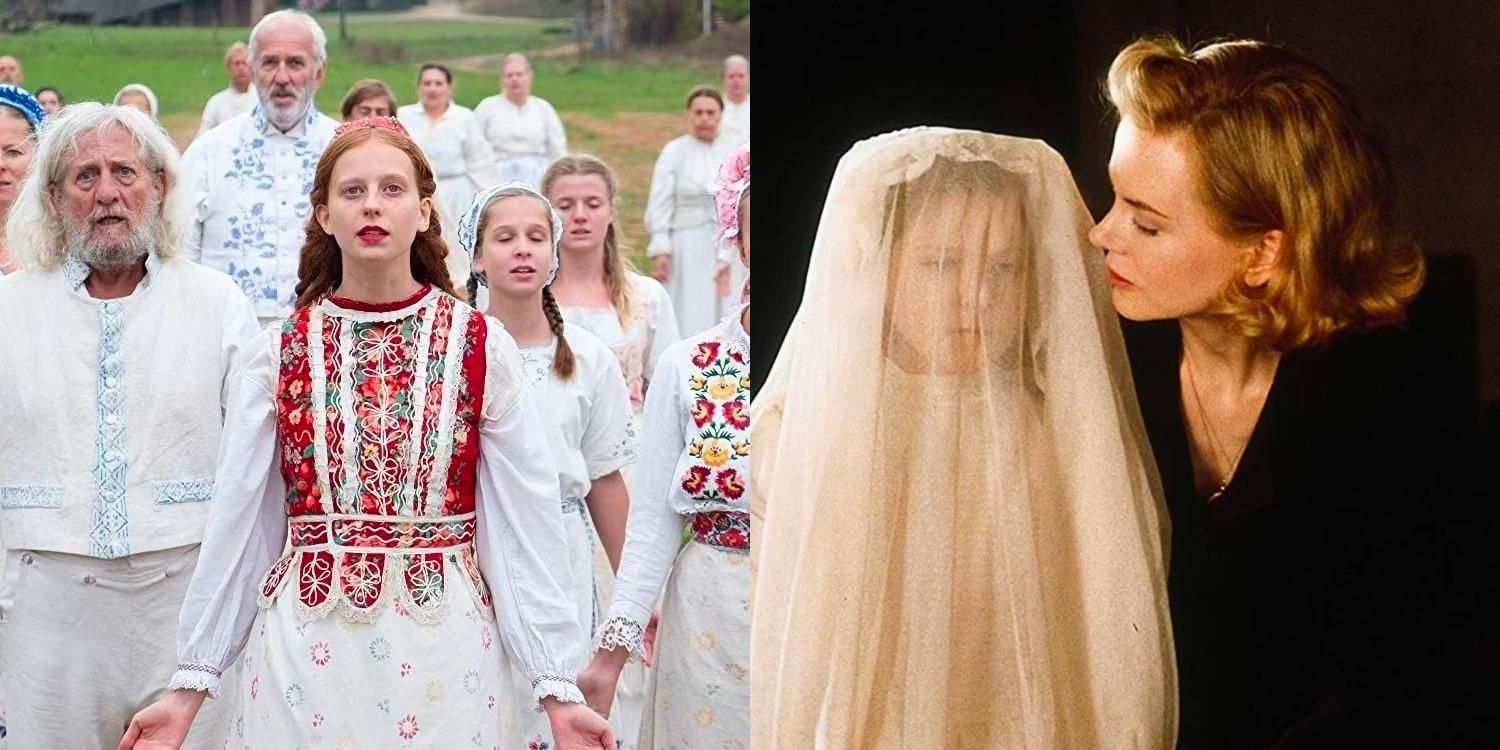 Cultists together in Midsommar and Grace with a doll in The Others