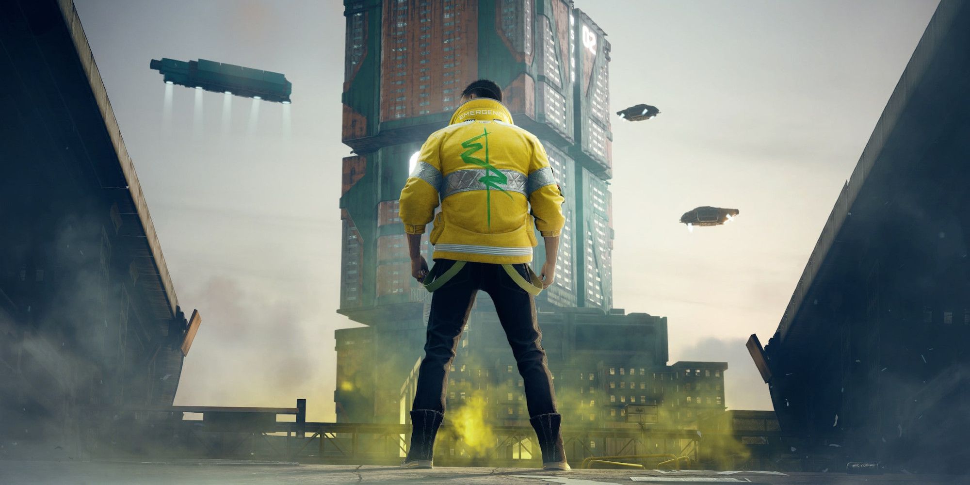 A Cyberpunk 2077 wearing the jacket of Edgerunners protagonist David Martinez