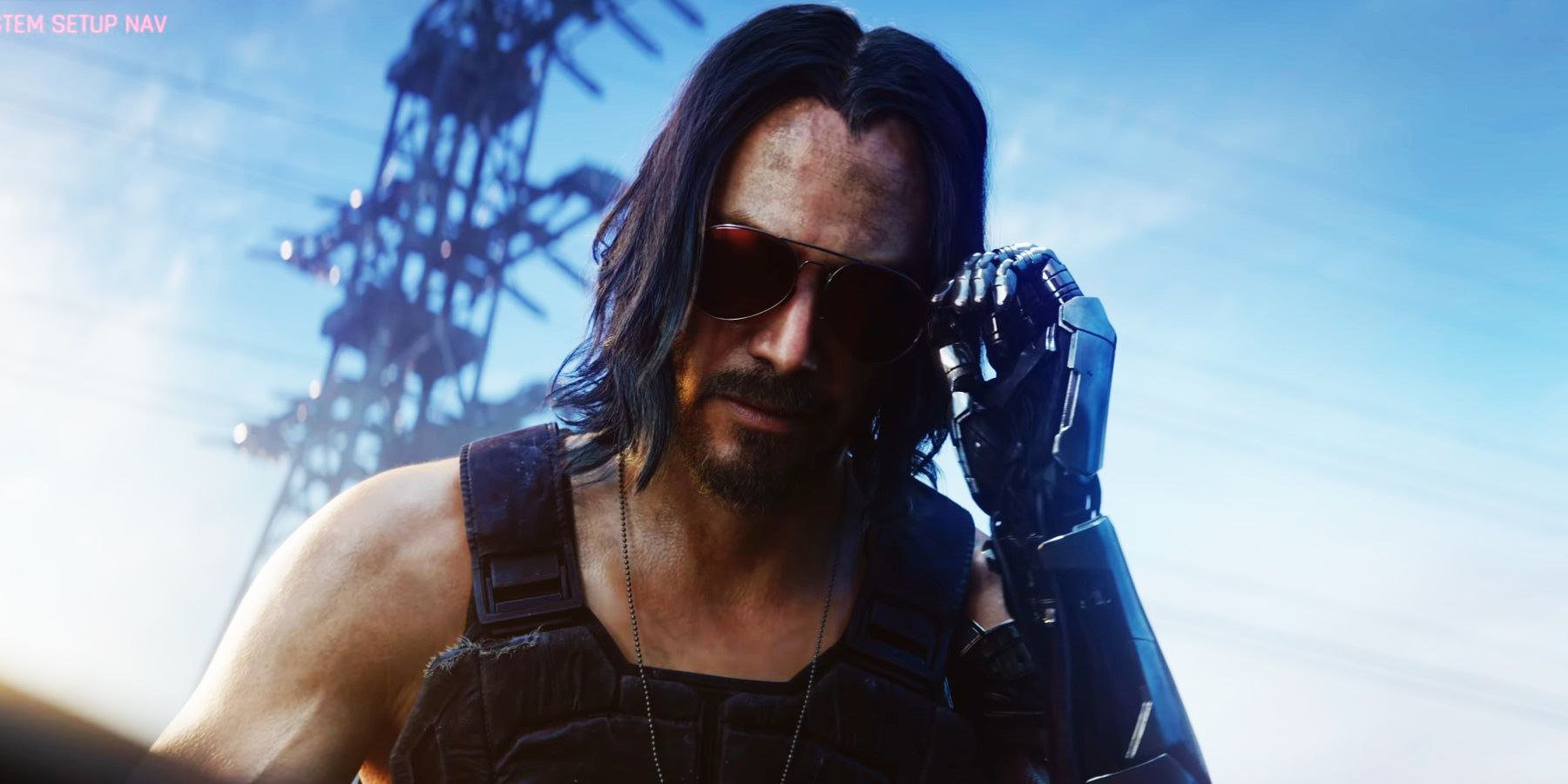 A still from Cyberpunk 2077's E3 2019 trailer showing Keanu Reeves' Johnny Silverhand.