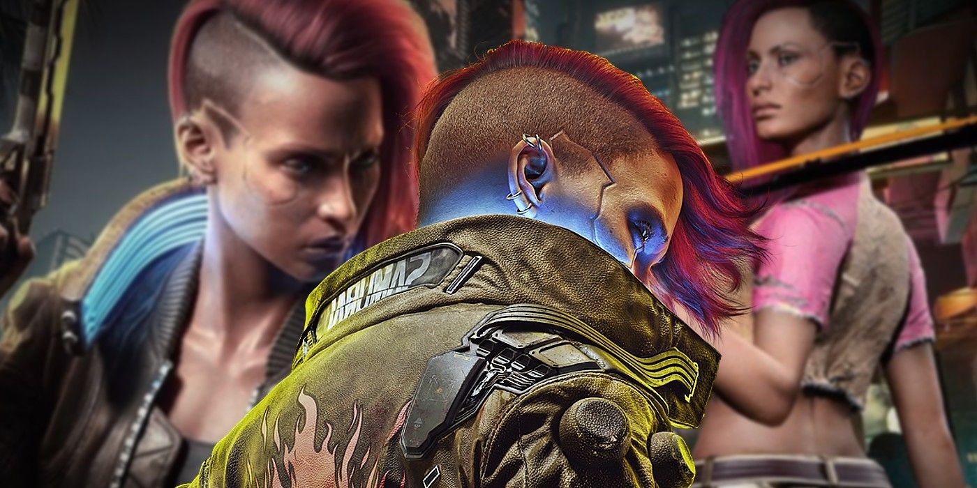 Two Cyberpunk 2077 characters stand in the background with a third in the foreground.