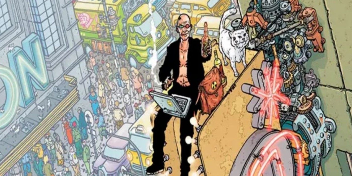 A panel from the cyberpunk comic series Transmetropolitan.