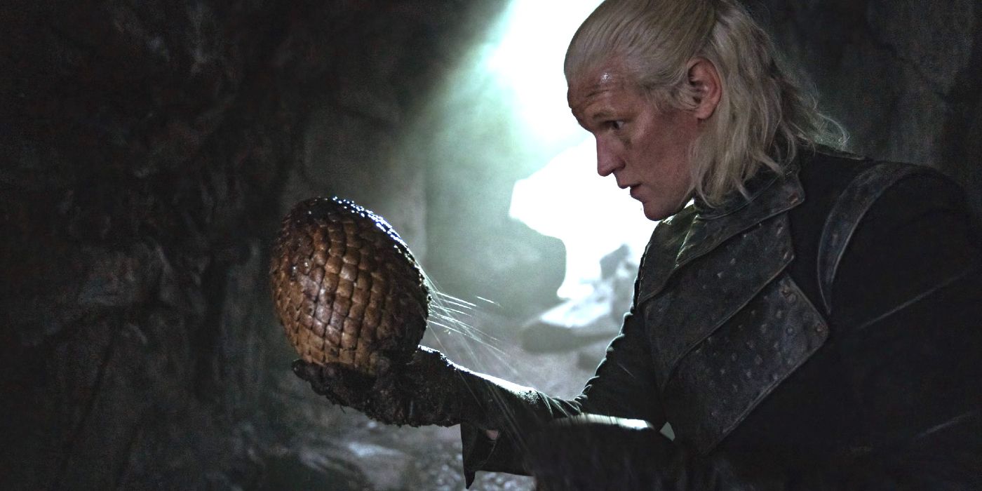 Daemon Targaryen com ovo de dragão em House of the Dragon temporada 1 episódio 8