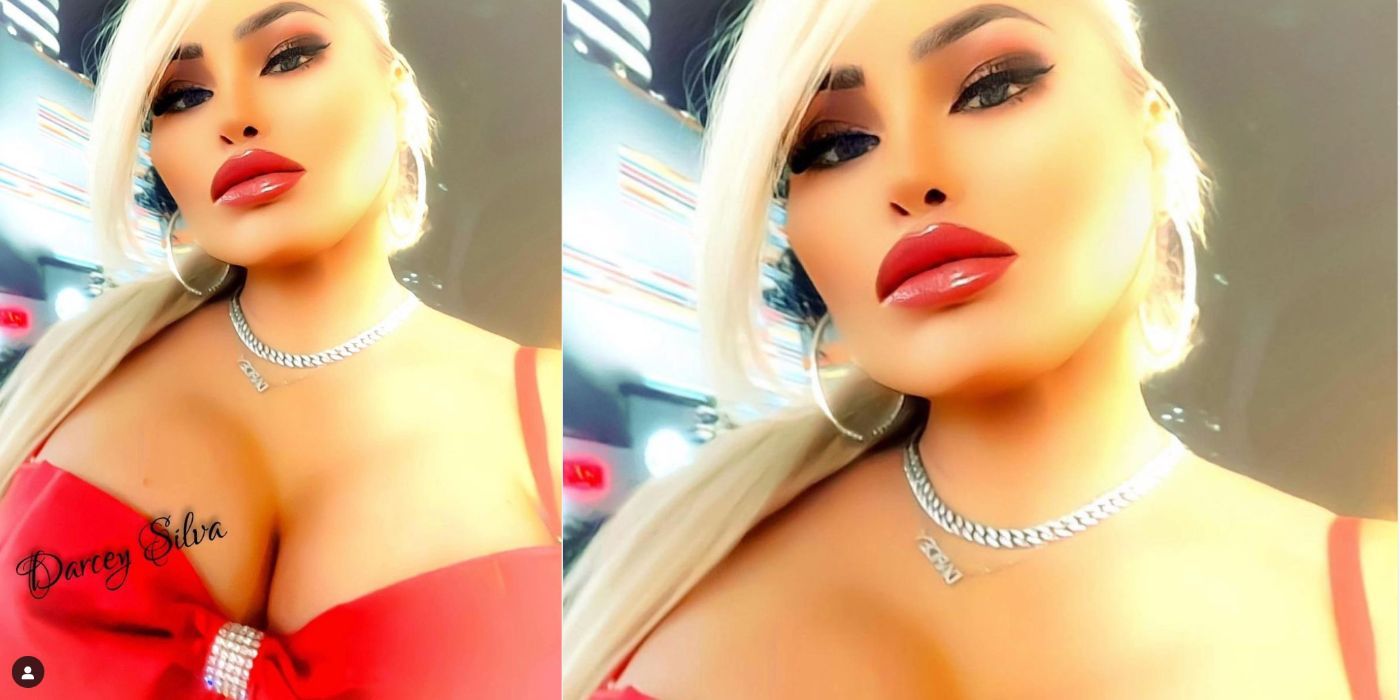 Darcey Silva from 90 Day Fiance with filters on in red dress for selfie on Instagram
