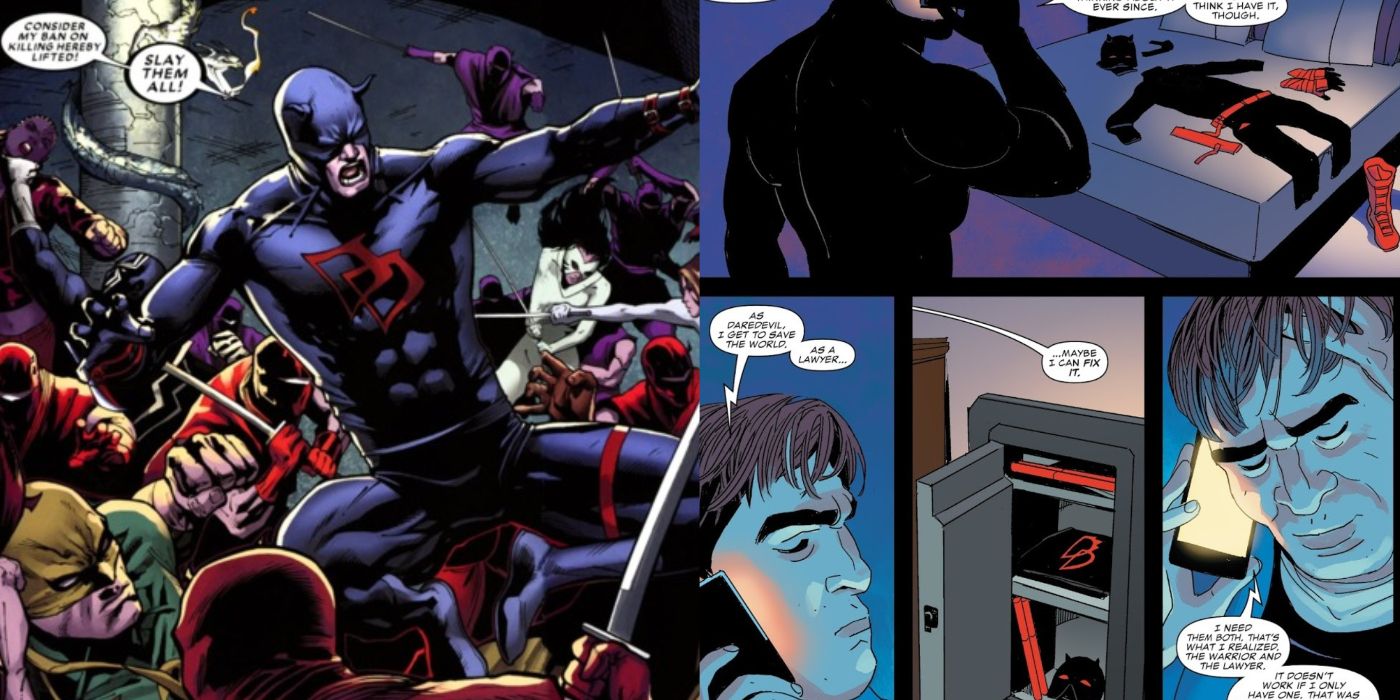 Split image showing Daredevil in various comic issues 