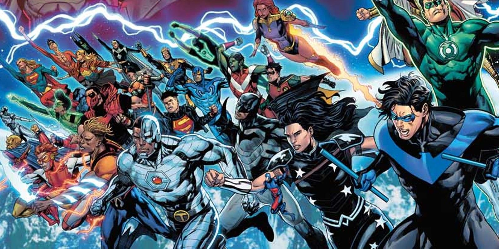 Dark Crisis 1 Cover Group of DC Comics Legacy Heroes