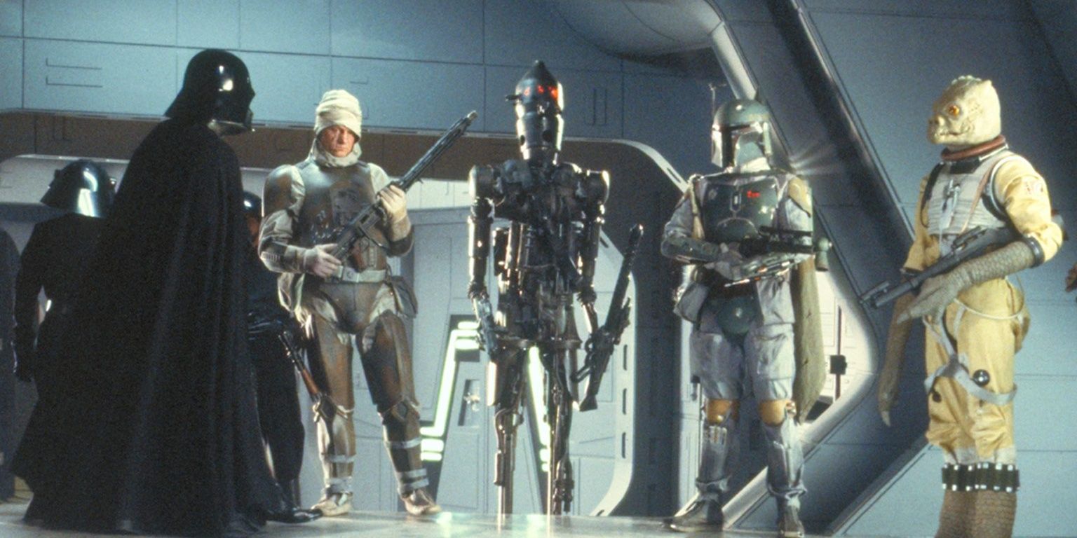 Darth Vader abordando os caçadores de recompensas em Empire Strikes Back