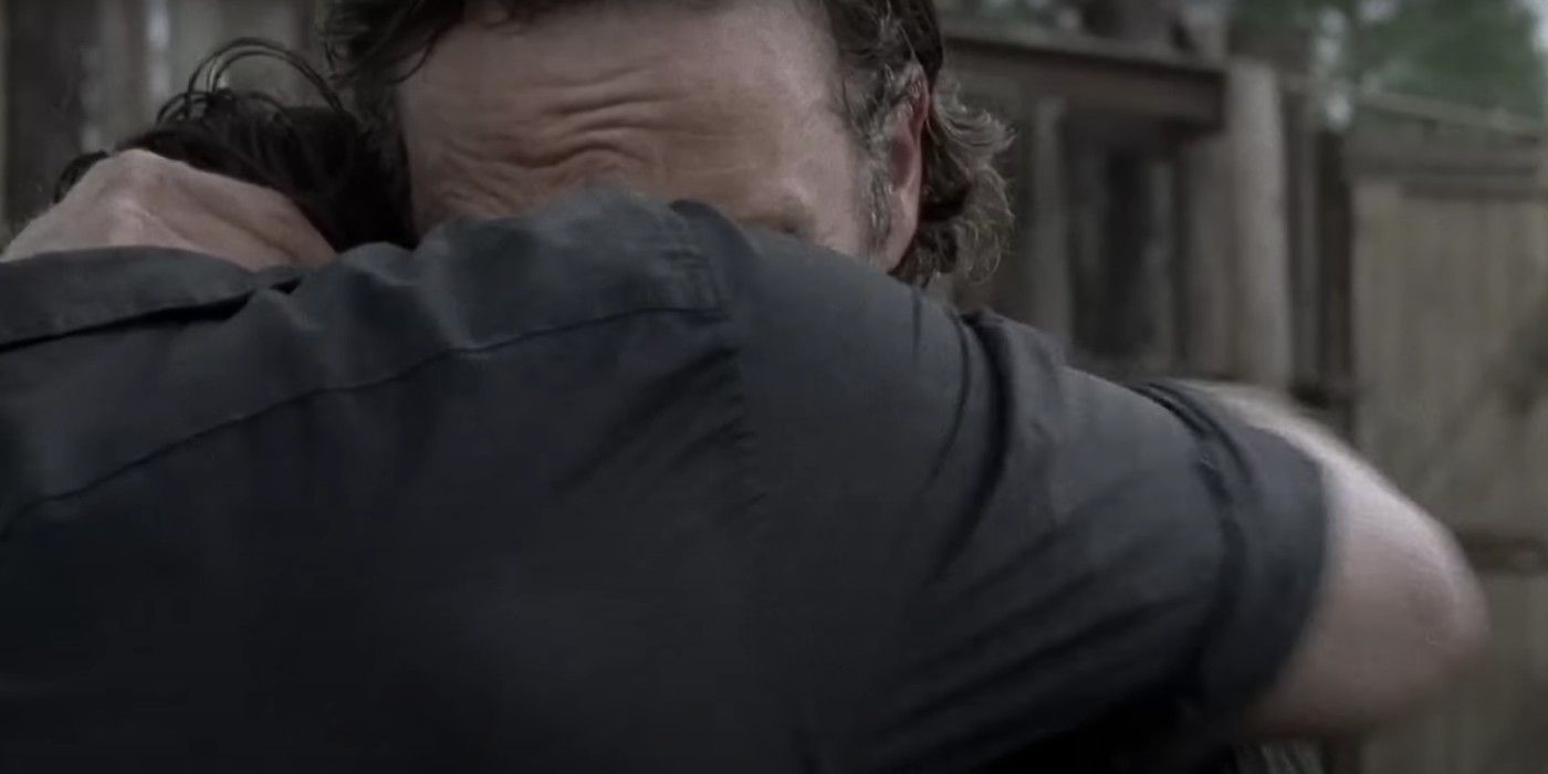 Daryl and Rick hugging in Walking Dead