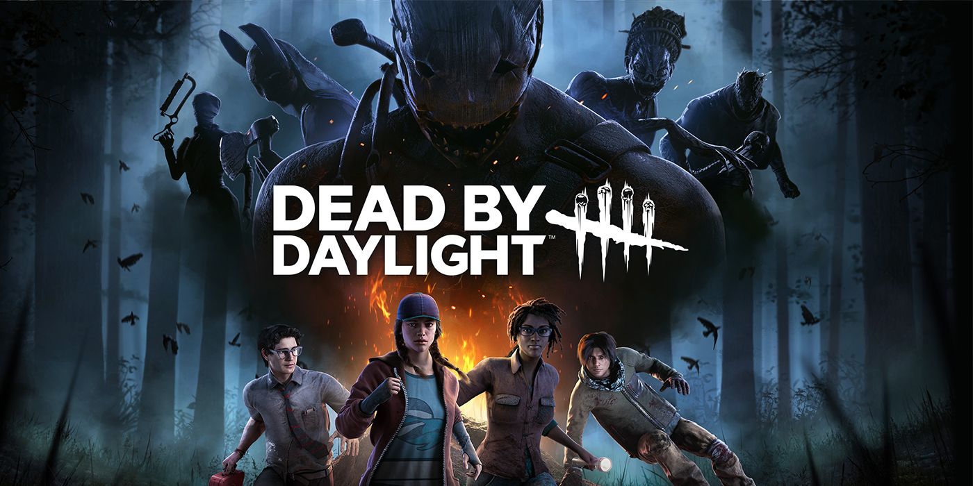 Arte promocional de Dead by Daylight com monstros e sobreviventes.