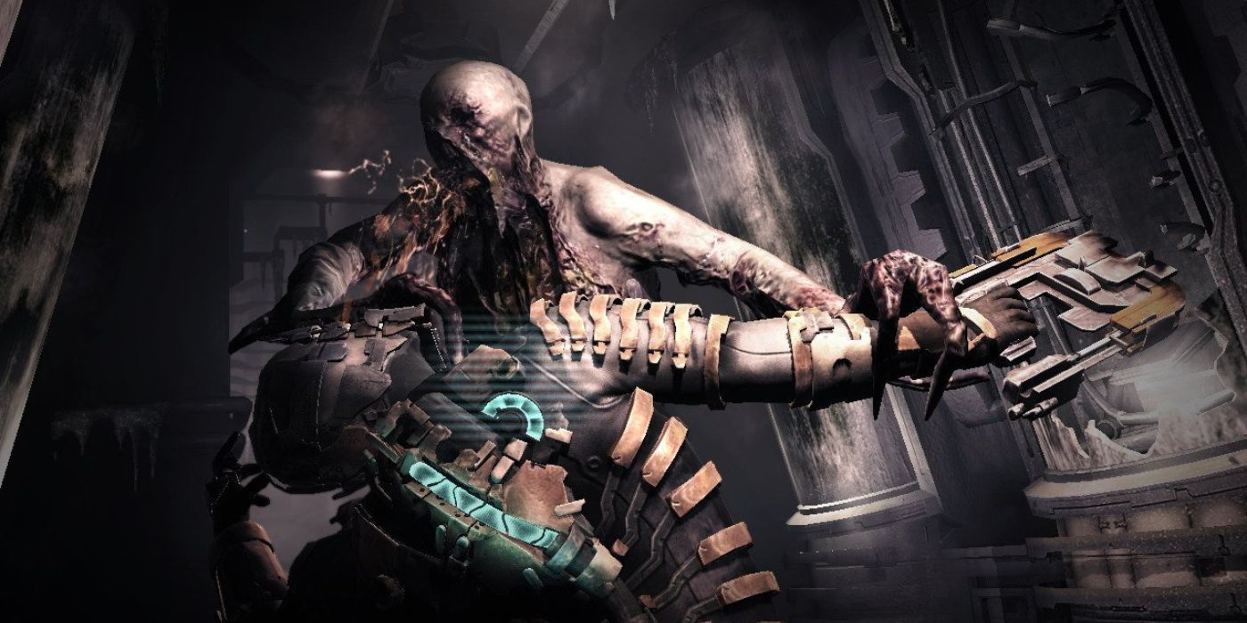Isaac Clarke sendo atacado por um necromorfo em Dead Space 2 (2011)