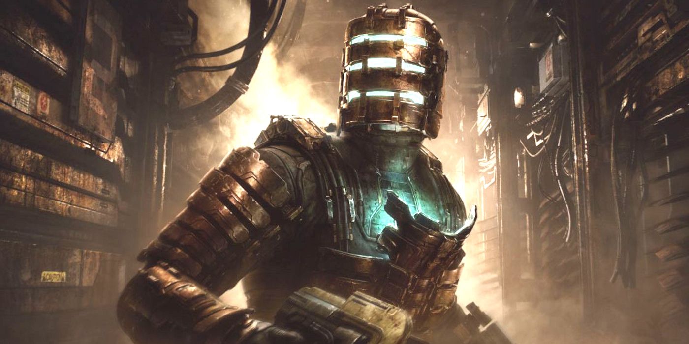 Protagonista dos jogos Dead Space, Isaac Clarke, vestindo seu traje de engenheiro e segurando o cortador de plasma.