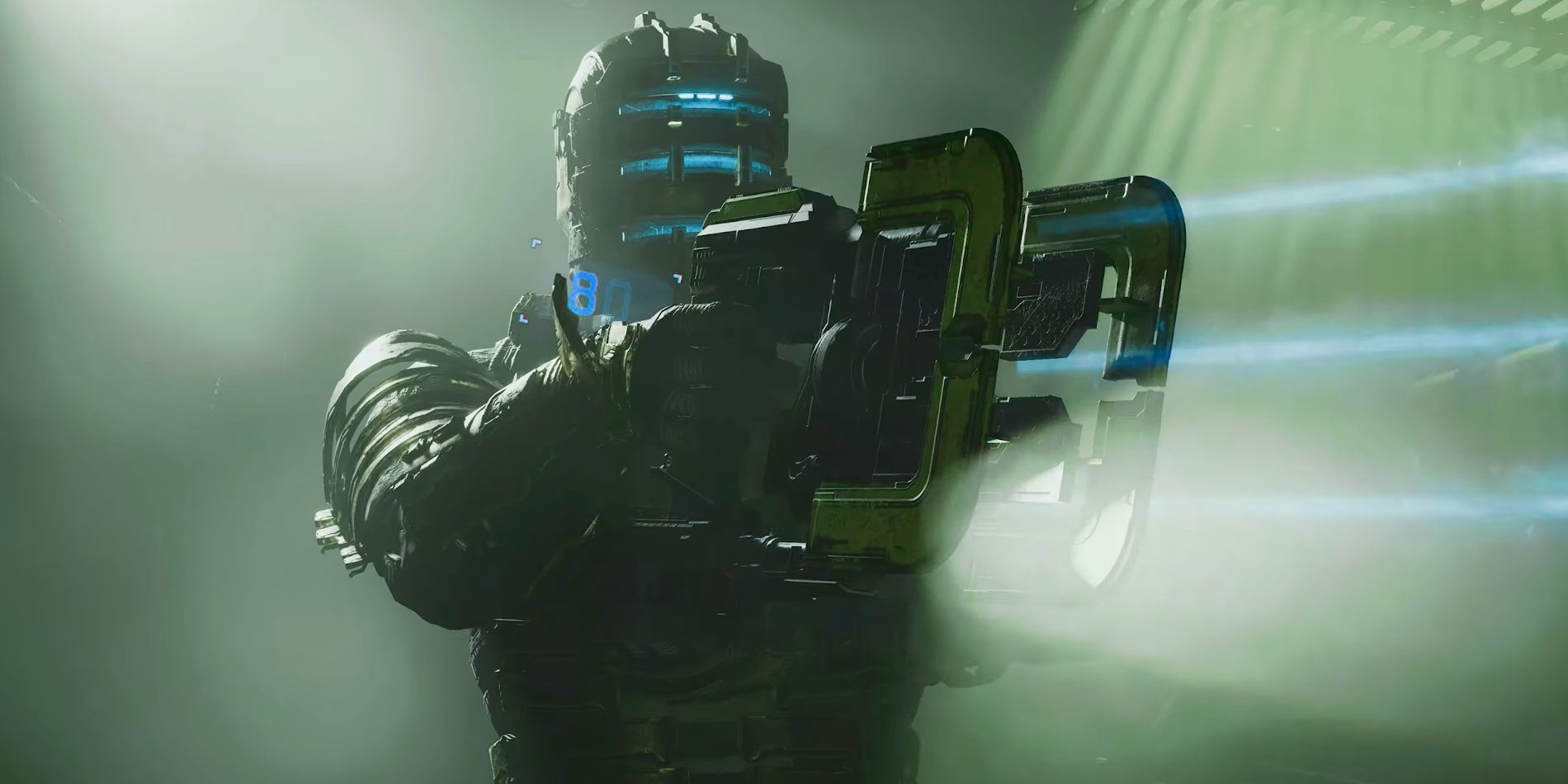Isaac Clarke in the new Dead Space Remake gameplay trailer, holding a plasma cutter ready.