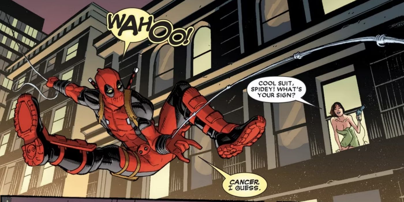 Deadpool se balance avec les toiles de Spider-Man