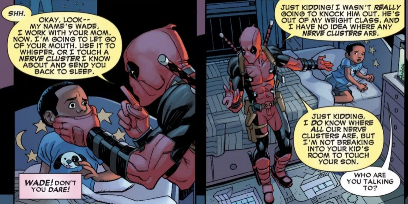 Deadpool talking to a little girl