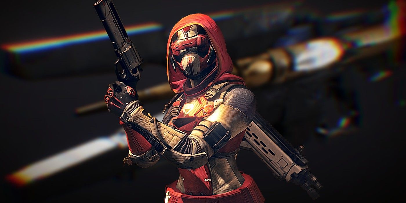 A Destiny 2 character stands in front of the game's Divinity exotic trace rifle.